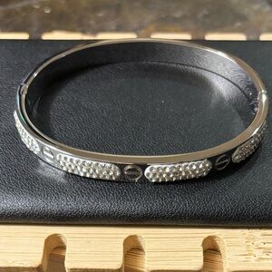 Silver Bangle with Pearl Accents